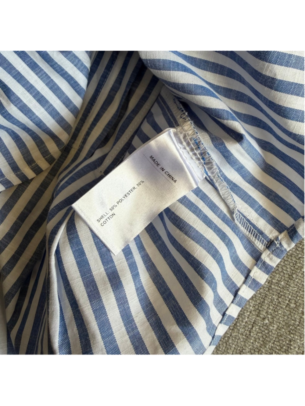Cider COTTON-BLEND COLLAR STRIPE PLEATED CINCHED WAIST SHIRT blue and white 0X - Picture 6 of 12